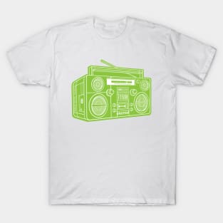 Boombox (White Lines + Yellow Green Drop Shadow) Analog / Music T-Shirt